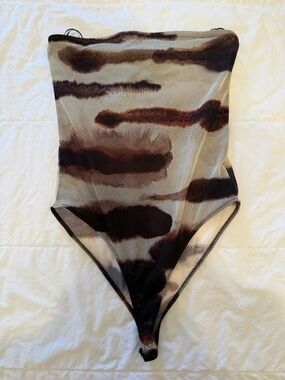 Zara Brown Sheer Mesh Tie-Dye bodysuit